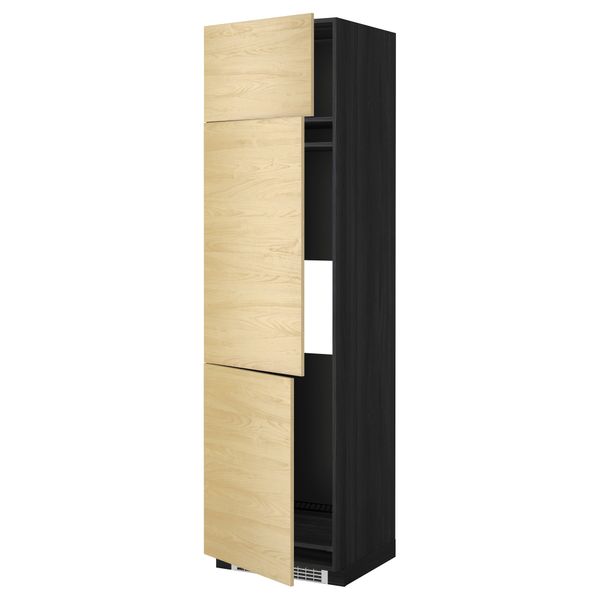 Высокий шкаф для холодильника или морозильника, с 3 дверями МЕТОД, черный, Тингсрид береза - схема-чертеж с размерами