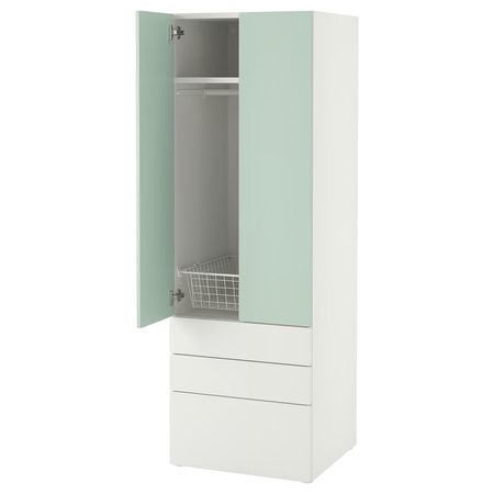SMÅSTAD / PLATSA Гардероб - белый светло-зеленый/с 3 ящиками 60x57x181 см