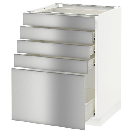 Напольный шкаф с 5 ящиками МЕТОД / ФОРВАРА, белый, Гревста нержавеющ сталь