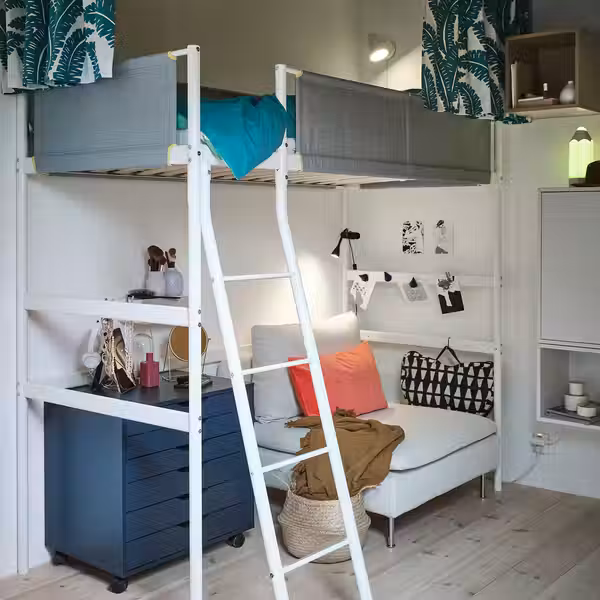 VITVAL Каркас кровати-чердака - белый/светло-серый 90x200 см - схема-чертеж с размерами