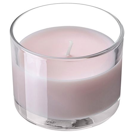 LOTSFÅGEL ЛОТСФОГЕЛЬ Ароматическая свеча в стакане - розовые цветы бледно-розовый 20 ч
