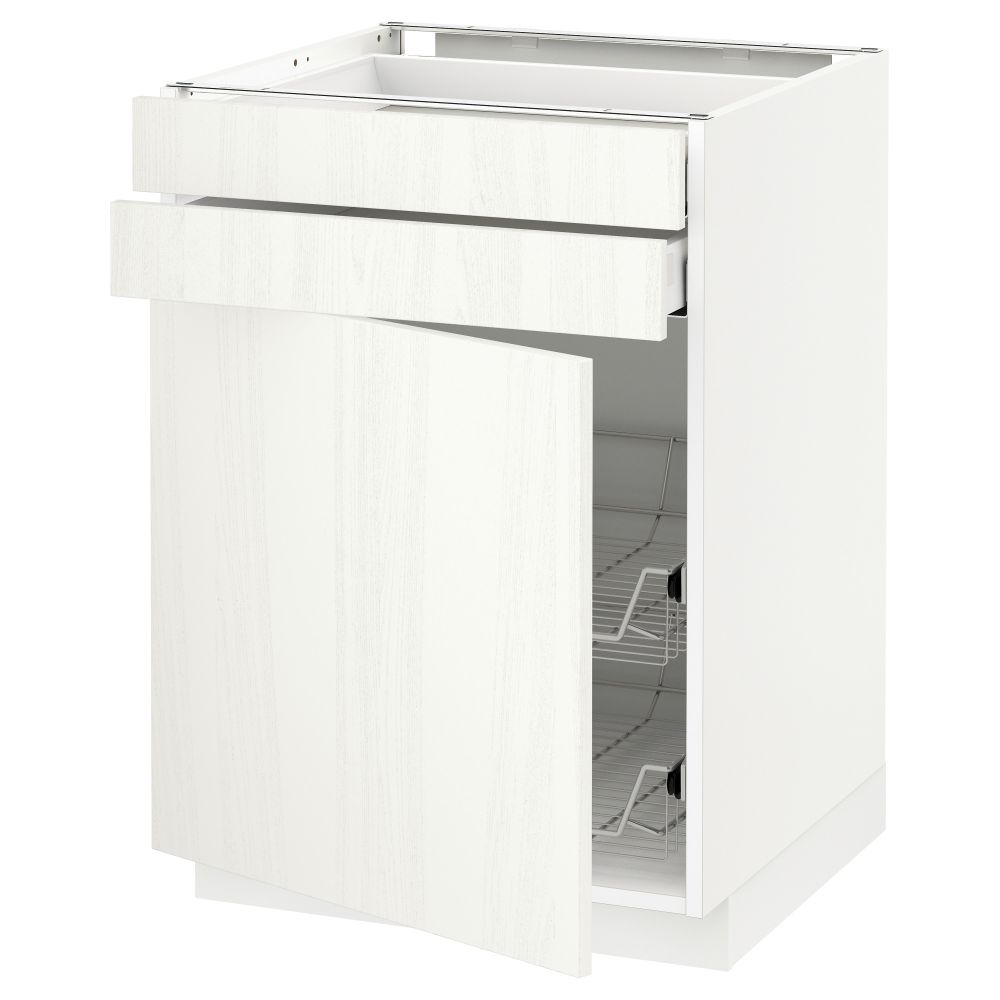 Напольный шкаф, дверца, 2 ящика, проволочных корзин МЕТОД / МАКСИМЕРА, белый, Росдаль белый - схема-чертеж с размерами