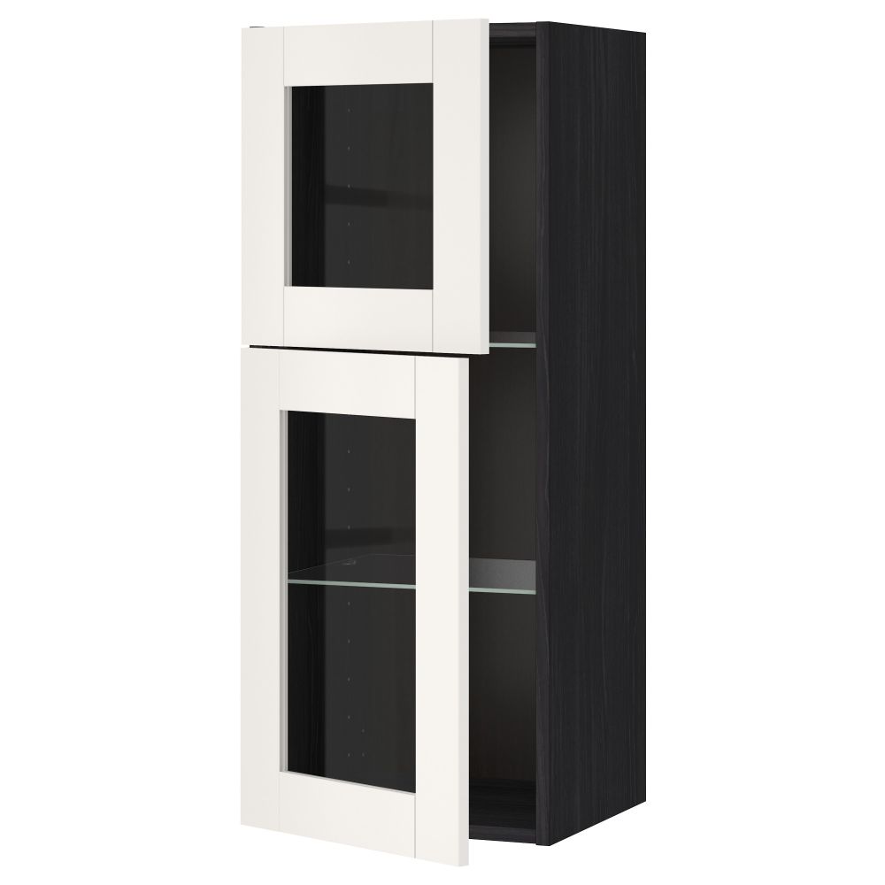 Навесной шкаф с полками, 2 стекло дверцы МЕТОД, черный, Сэведаль белый (40x100 см) - схема-чертеж с размерами