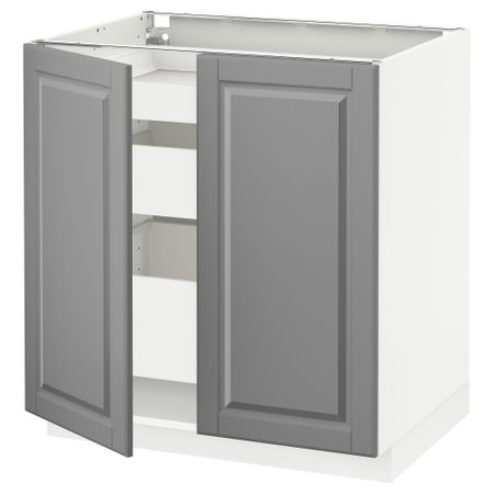 Напольный шкаф с 2 дверцами, 3 ящиками МЕТОД / МАКСИМЕРА, белый, Будбин серый (80x60 см)