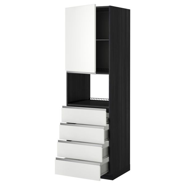 Высокий шкаф для духовки, дверца, 4 ящика МЕТОД / ФОРВАРА, черный, Нодста белый - фото 1