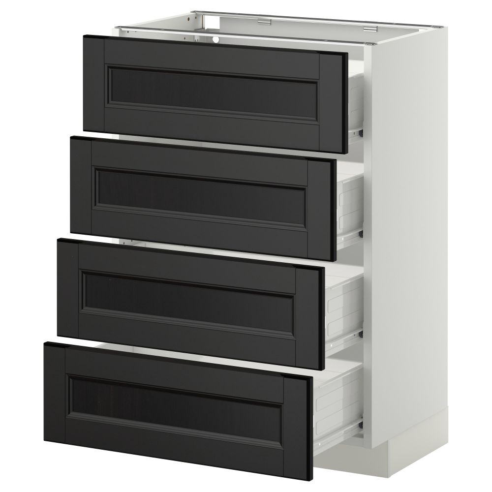 Напольный шкаф 4 фронтальных панели, 4 ящика МЕТОД / ФОРВАРА, белый, Лаксарби черно-коричневый - схема-чертеж с размерами