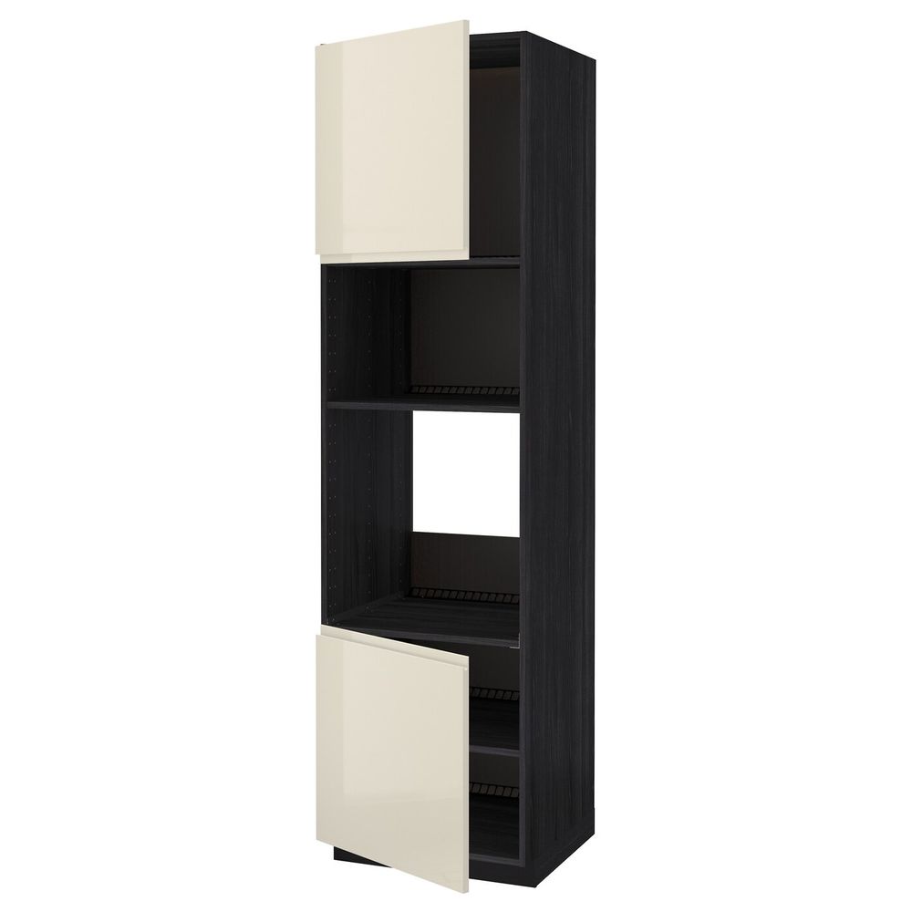 Высокий шкаф для духовки/СВЧ, 2 дверцы/полки, черный, Воксторп глянцевый светло-бежевый 60x60x220 см IKEA МЕТОД 092.243.88 - схема-чертеж с размерами