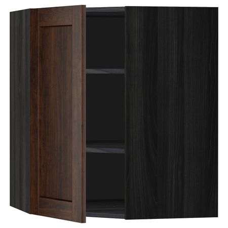 Угловой навесной шкаф с полками, черный/Эдсерум коричневый 68x80 см IKEA МЕТОД 292.267.39