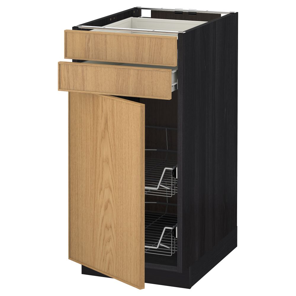 Напольный шкаф, дверца, 2 ящика, проволочных корзин МЕТОД / ФОРВАРА, черный, Экестад дуб - схема-чертеж с размерами