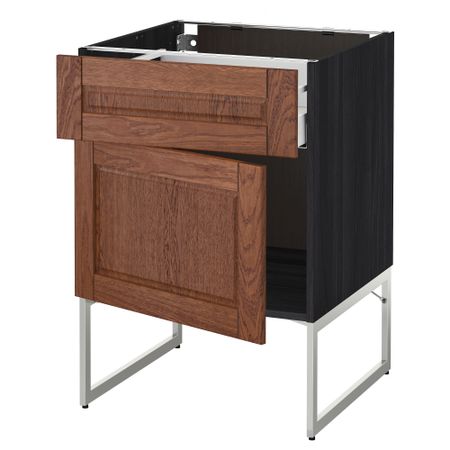 Напольный шкаф с ящиком, дверью МЕТОД / МАКСИМЕРА, черный, Филипстад коричневый