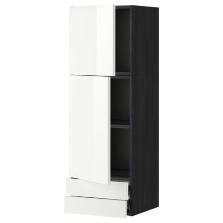 Навесной шкаф, 2 дверцы, 2 ящика МЕТОД / ФОРВАРА, черный, Рингульт белый