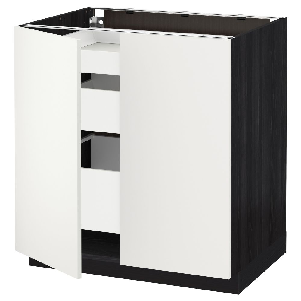 Напольный шкаф с 2 дверцами, 3 ящиками МЕТОД / МАКСИМЕРА, черный, Хэггеби белый (80x60 см) - схема-чертеж с размерами