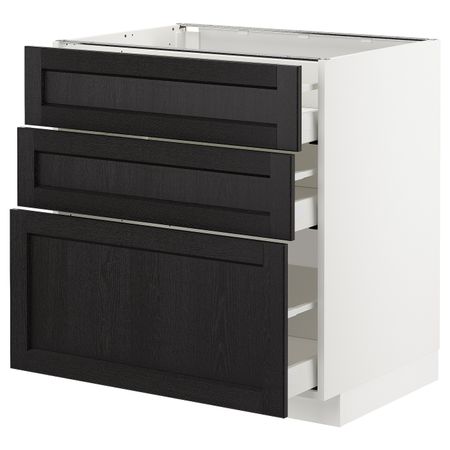 Напольный шкаф с 3 ящиками, белый/Лерхюттан черная морилка 80x60 см IKEA METOD МЕТОД / MAXIMERA МАКСИМЕРА 992.580.86