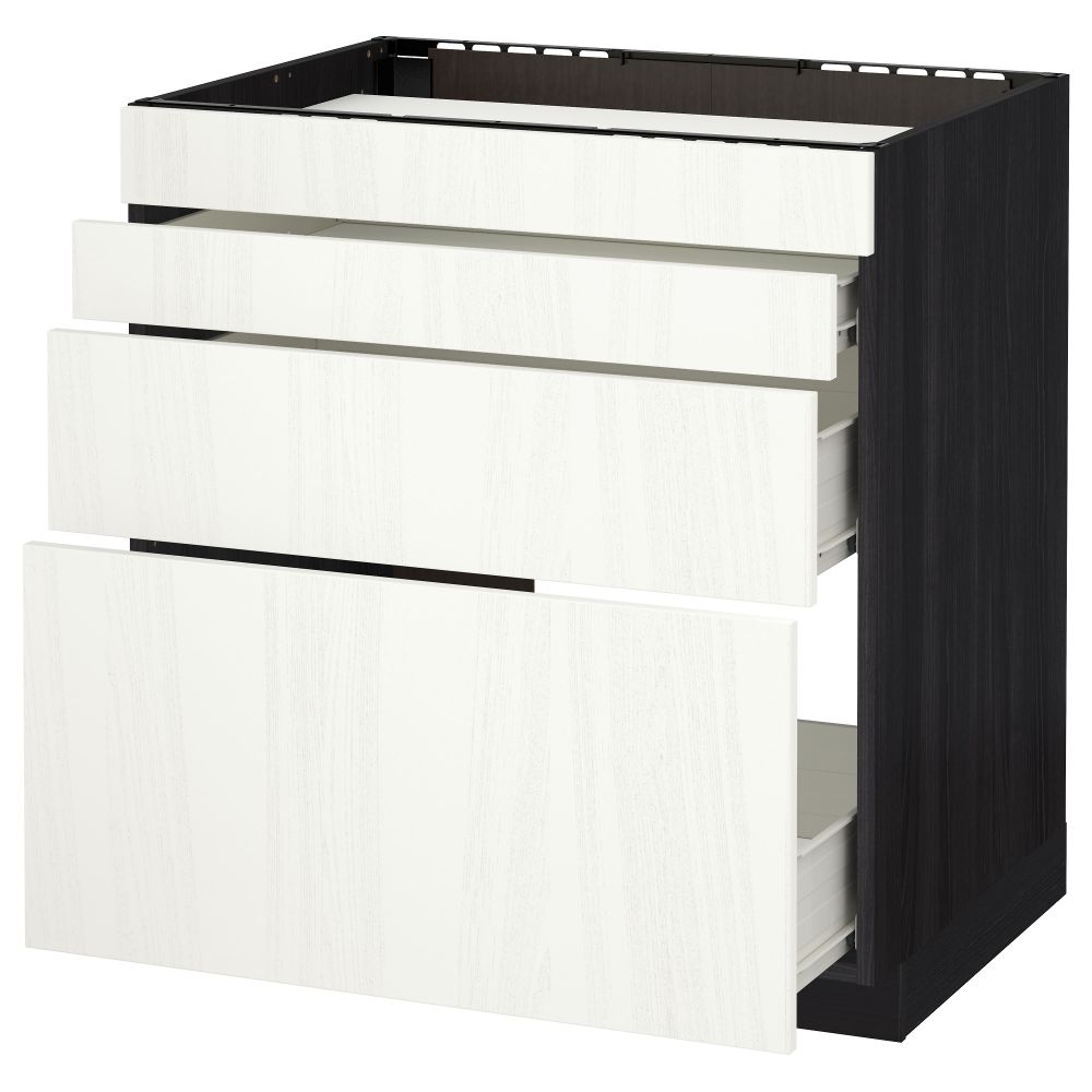 Напольный шкаф для духовки, 4фасада, 3 ящика МЕТОД / ФОРВАРА, черный, Росдаль белый - схема-чертеж с размерами