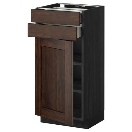 Напольный шкаф с дверцей, 2 ящиками МЕТОД / МАКСИМЕРА, черный, Эдсерум коричневый