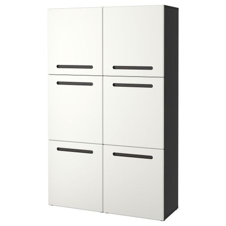 Комбинация для хранения с дверцами БЕСТО, черно-коричневый, Марвикен белый (120x40x192 см)