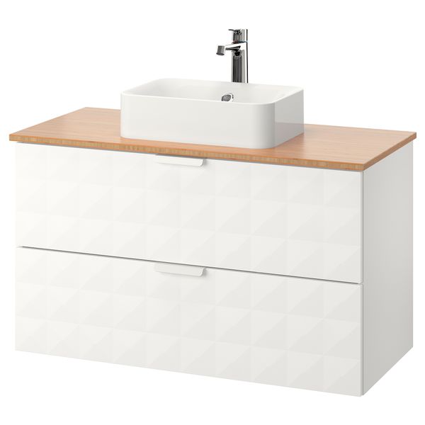 Шкаф со столешницей 45x32 раковина ГОДМОРГОН/ТОЛКЕН / ХОРВИК, Решён белый, бамбук (102x49x72 см) - фото 1