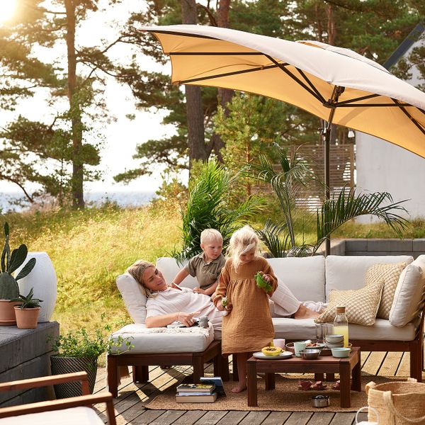 3-местный модульный диван, садовый, с табуретом для ног коричневая морилка/ФРЁСЁН/ДУВХОЛЬМЕН бежевый 143/223x80x84 см IKEA - фото 5