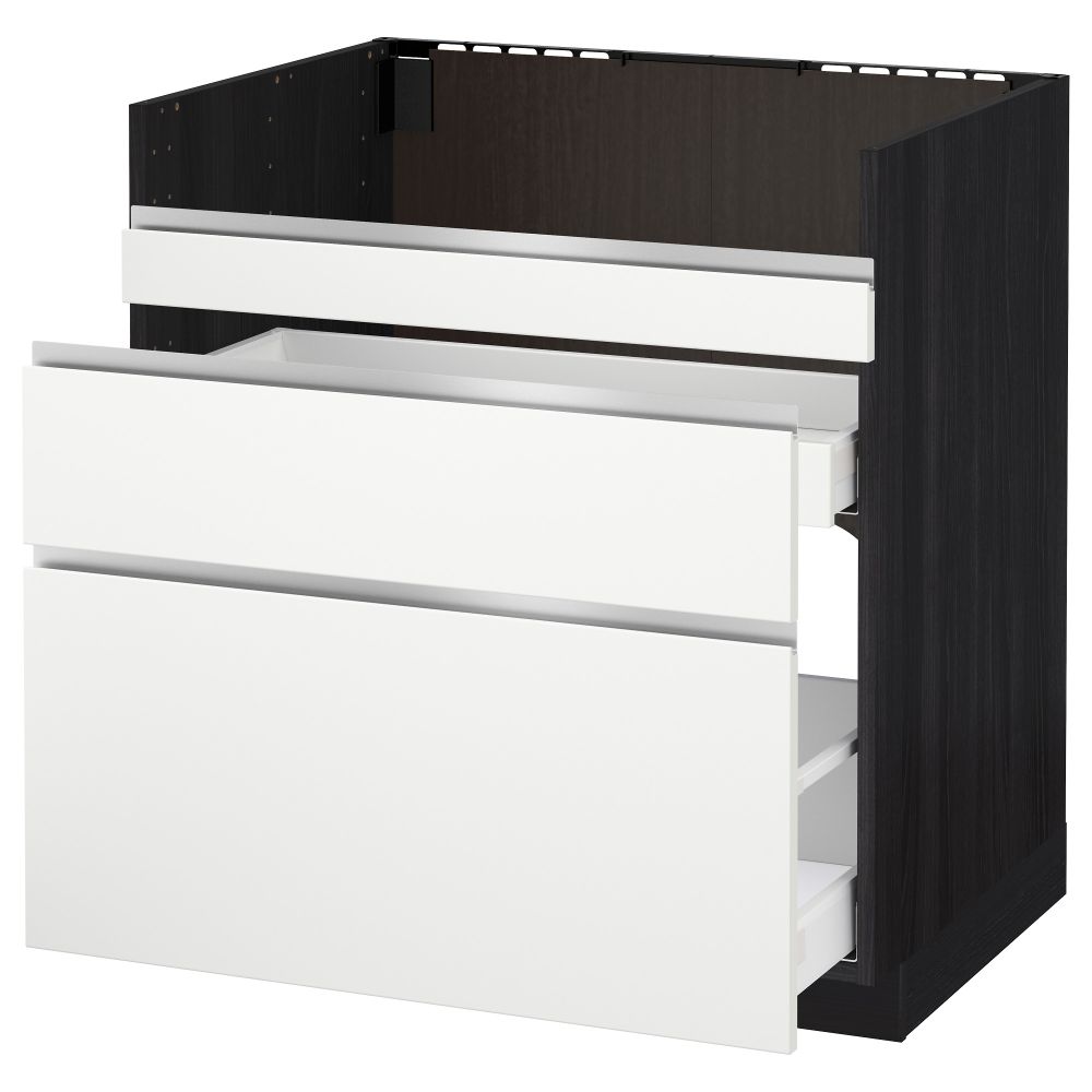Напольный шкаф под мойку ДУМШЁ, 3 фасада, 2 ящика МЕТОД / МАКСИМЕРА, черный, Нодста белый - схема-чертеж с размерами