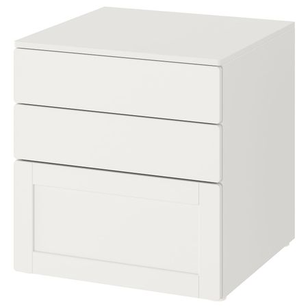 Комод с 3 ящиками, белый белый/с рамой 60x57x63 см IKEA SMÅSTAD СМОСТАД / OPPHUS ОПХУС 593.950.90