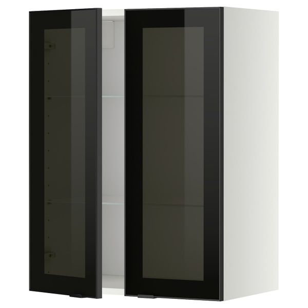 Навесной шкаф с полками, 2 стекло дв, белый/Ютис дымчатое стекло 60x80 см IKEA METOD МЕТОД 693.042.35 - фото 1