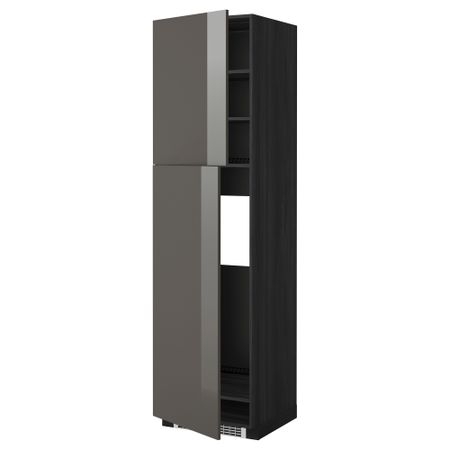 Высокий шкаф для холодильника, 2 дверцы МЕТОД, черный, Рингульт серый