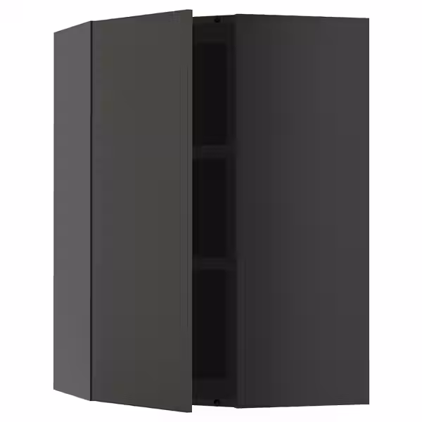 METOD Угловой навесной шкаф с полками - черно-серый/Nickebo матовый антрацит 68x100 см - фото 1