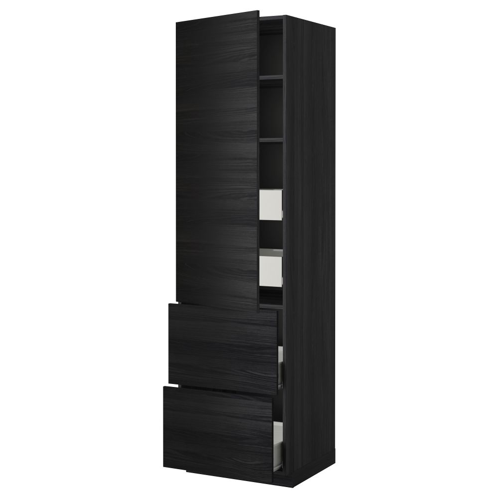 Высокий шкаф + полки, 4 ящика, 2 дверцы МЕТОД / ФОРВАРА, черный, Тингсрид черный - фото 1