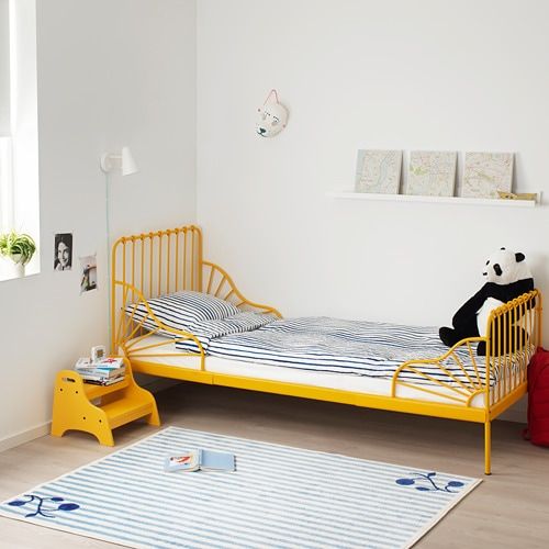 Раздвижная кровать с реечным дном, темно-желтый, 80x200 см IKEA МИННЕН 592.969.24 - схема-чертеж с размерами