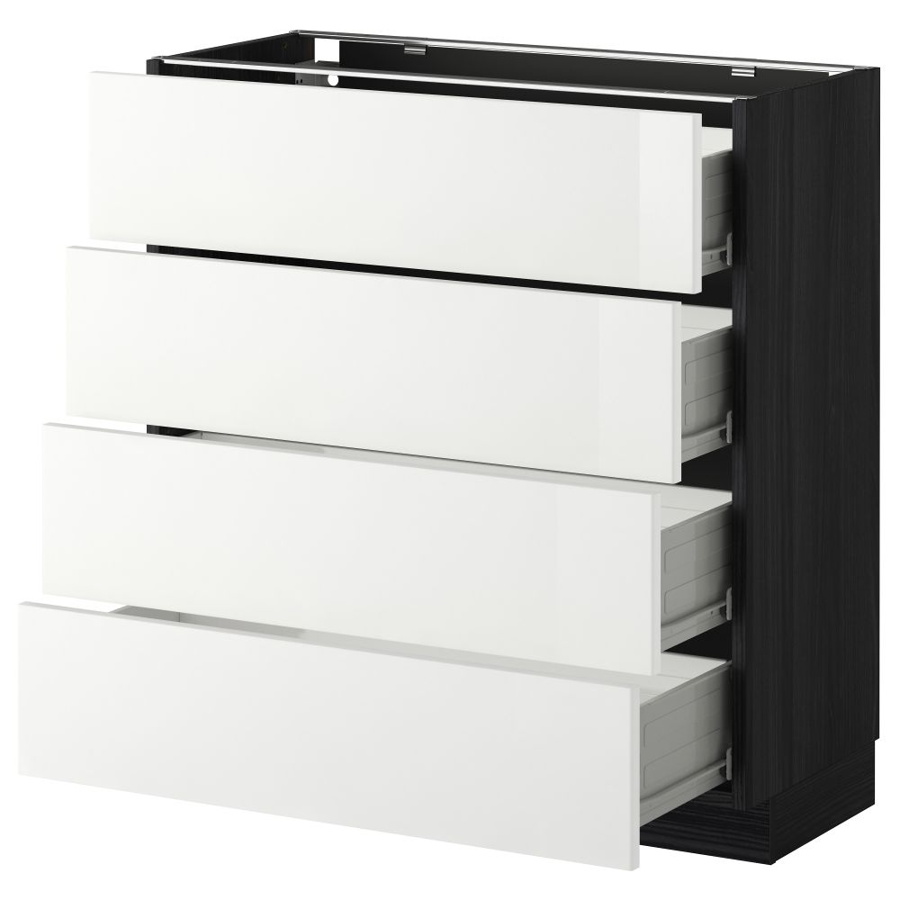 Напольный шкаф 4 фронтальных панели, 4 ящика МЕТОД / ФОРВАРА, черный, Рингульт белый - схема-чертеж с размерами