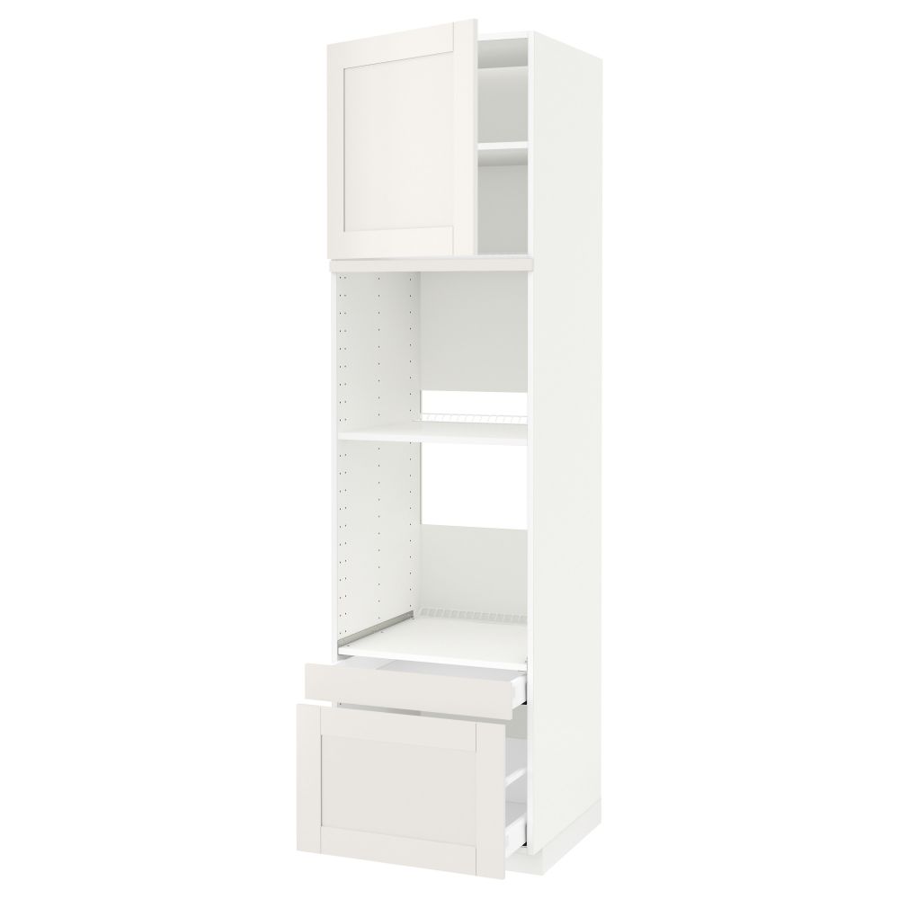 Высокий шкаф для духовки комбинированный, духовка + дверца, 2 ящика МЕТОД / МАКСИМЕРА, белый, Сэведаль белый - схема-чертеж с размерами