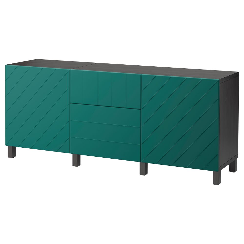 Комбинация для хранения с ящиками БЕСТО, черно-коричневый, Халлставик сине-зеленый (180x40x74 см) - фото 1