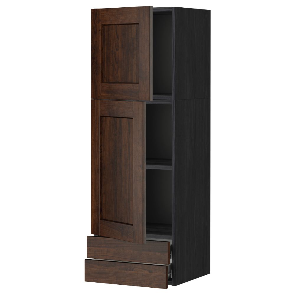 Навесной шкаф, 2 дверцы, 2 ящика МЕТОД / ФОРВАРА, черный, Эдсерум коричневый - фото 1