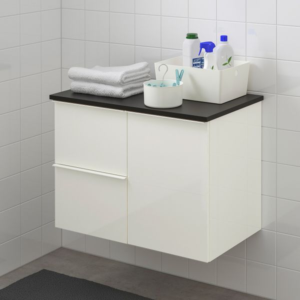 Шкаф под раковину с 3 ящиками, глянцевый белый/антрацит 82x49x60 см IKEA ГОДМОРГОН / ТОЛКЕН 292.952.28 - фото 2