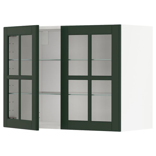 Навесной шкаф с полками, 2 стекло дв, белый/Будбин темно-зеленый 80x60 см IKEA METOD МЕТОД 093.122.76 - фото 1