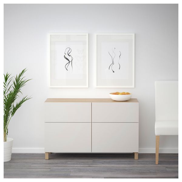 Комбинация для хранения с дверцами, ящиками БЕСТО, под беленый дуб, Лаппвикен светло-серый (120x40x74 см) - фото 2