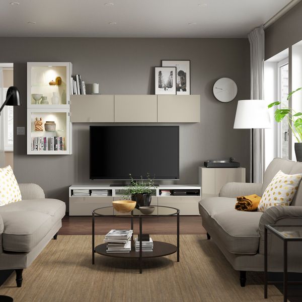 Шкаф для ТВ, комбинированный, стекляные дверцы, белый/Сельсвикен глянцевый, бежевый прозрачное стекло 300x42x211 см IKEA BESTÅ - фото 3