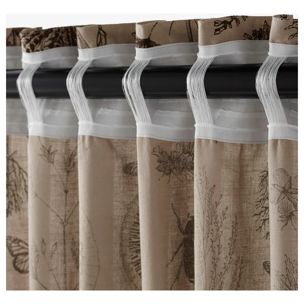 Гардины с прихватом, 1 пара БЛОВИНГЕ, бежевый, темно-коричневый (145x300 см) - фото 3
