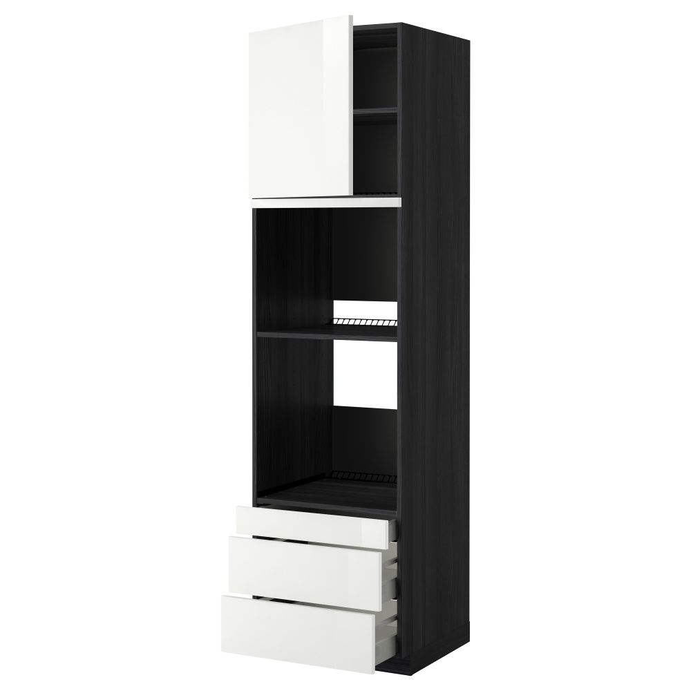 Высокий шкаф для духовки комбинированный, духовка + дверца, 3 ящика МЕТОД / МАКСИМЕРА, черный, Рингульт белый - фото 1