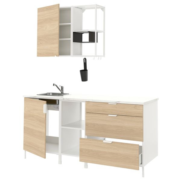 Кухня, белый, под дуб, 183x63.5x222 см IKEA BEGIVENHET БЕГИВЕНХЕТ 593.374.20 - фото 1