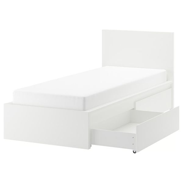 MALM Каркас кровати+2 кроватных ящика - белый/Lönset 90x200 см - фото 1