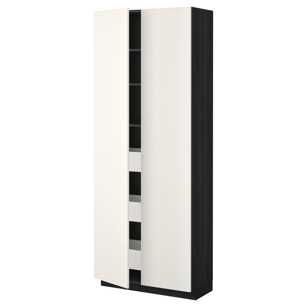 Высокий шкаф с ящиками, 2 дверцы МЕТОД / МАКСИМЕРА, черный, Веддинге белый (80x37x200 см) - фото 1