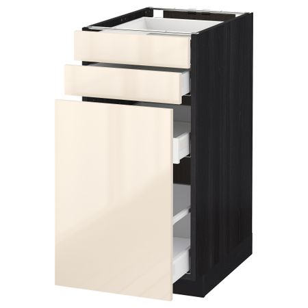 Напольный шкаф с выдвижными модулями, 2 фронтальные панели МЕТОД / МАКСИМЕРА, черный, Рингульт кремовый