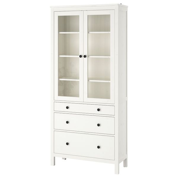 Шкаф-витрина с 3 ящиками, белая морилка 90x197 см IKEA HEMNES ХЕМНЭС 603.734.31 - фото 1