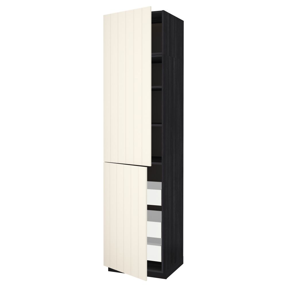 Высокий шкаф + полки, 3 ящика, 2 дверцы МЕТОД / МАКСИМЕРА, черный, Хитарп белый с оттенком - схема-чертеж с размерами