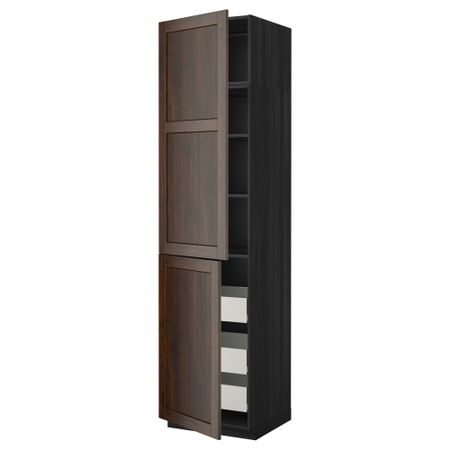 Высокий шкаф + полки, 3 ящика, 2 дверцы МЕТОД / ФОРВАРА, черный, Эдсерум коричневый