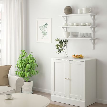 Навесная полка, комбинация, осина, белая морилка 80x20 см IKEA TRANHULT ТРАНГУЛЬТ / SANDSHULT САНДСХУЛЬТ 693.363.40