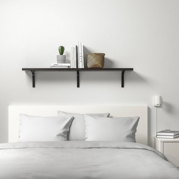 Полка навесная, коричнево-чёрный, черный 120x20 см IKEA БЕРГСХУЛЬТ / ЭКБИ СТЁДИС 892.906.28 - схема-чертеж с размерами