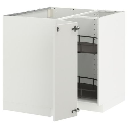 METOD Угловой напольн шкаф с вращающ секц - белый/Ringhult светло-серый 88x88 см