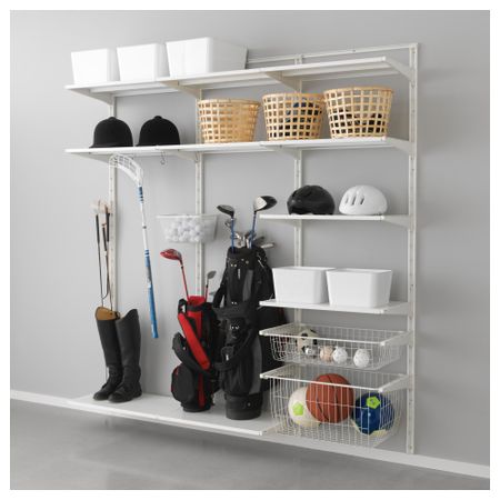 Настенная шина, полка, корзина АЛЬГОТ, белый (190x40x196 см)